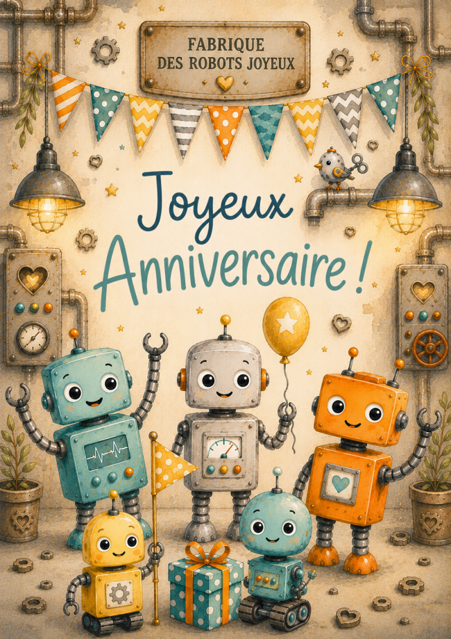 Carte anniversaire robots