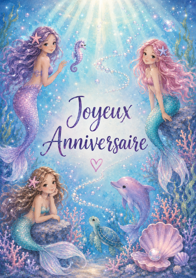 Carte anniversaire sirène